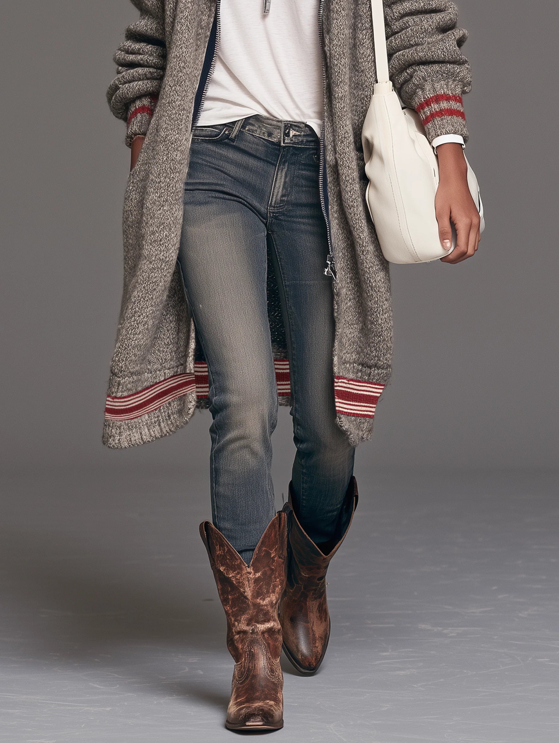 Women’s Gray Casual Knit Hooded Long Sleeve Cardigan