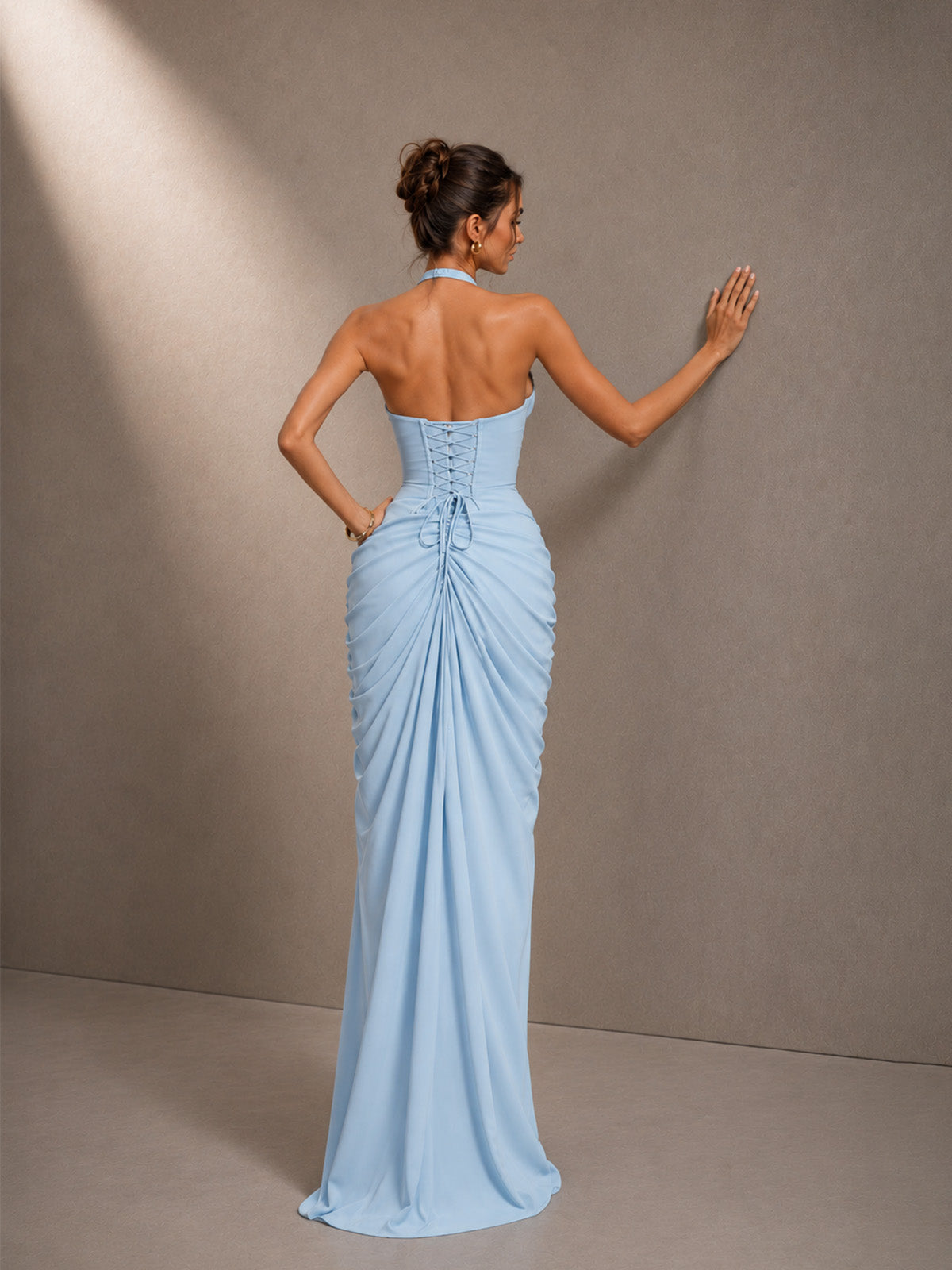 Women’s Solid Color Sexy Smooth Halter Sleeveless Slim Maxi Evening Dress