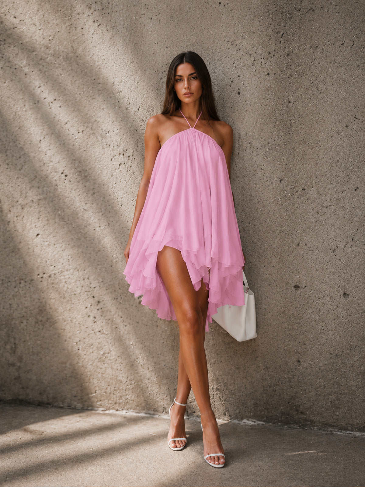 Women’s Light Blue Elegant Halter Neck Backless Mini Dress