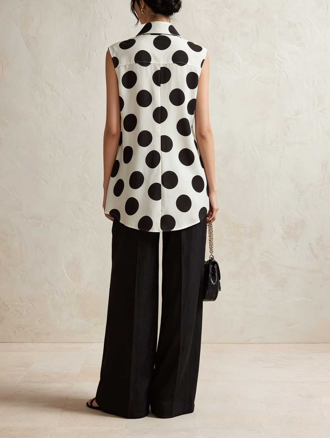 Women’s Black Textured Linen-Blend High Waist Relaxed Straight Wide Leg Trousers Pants Set