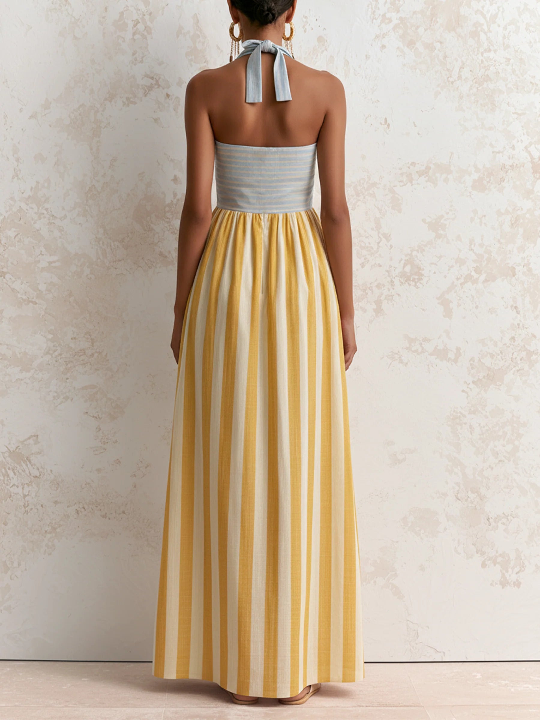 Women’s Yellow Resort Blend Halter Sleeveless Relaxed Maxi Dress