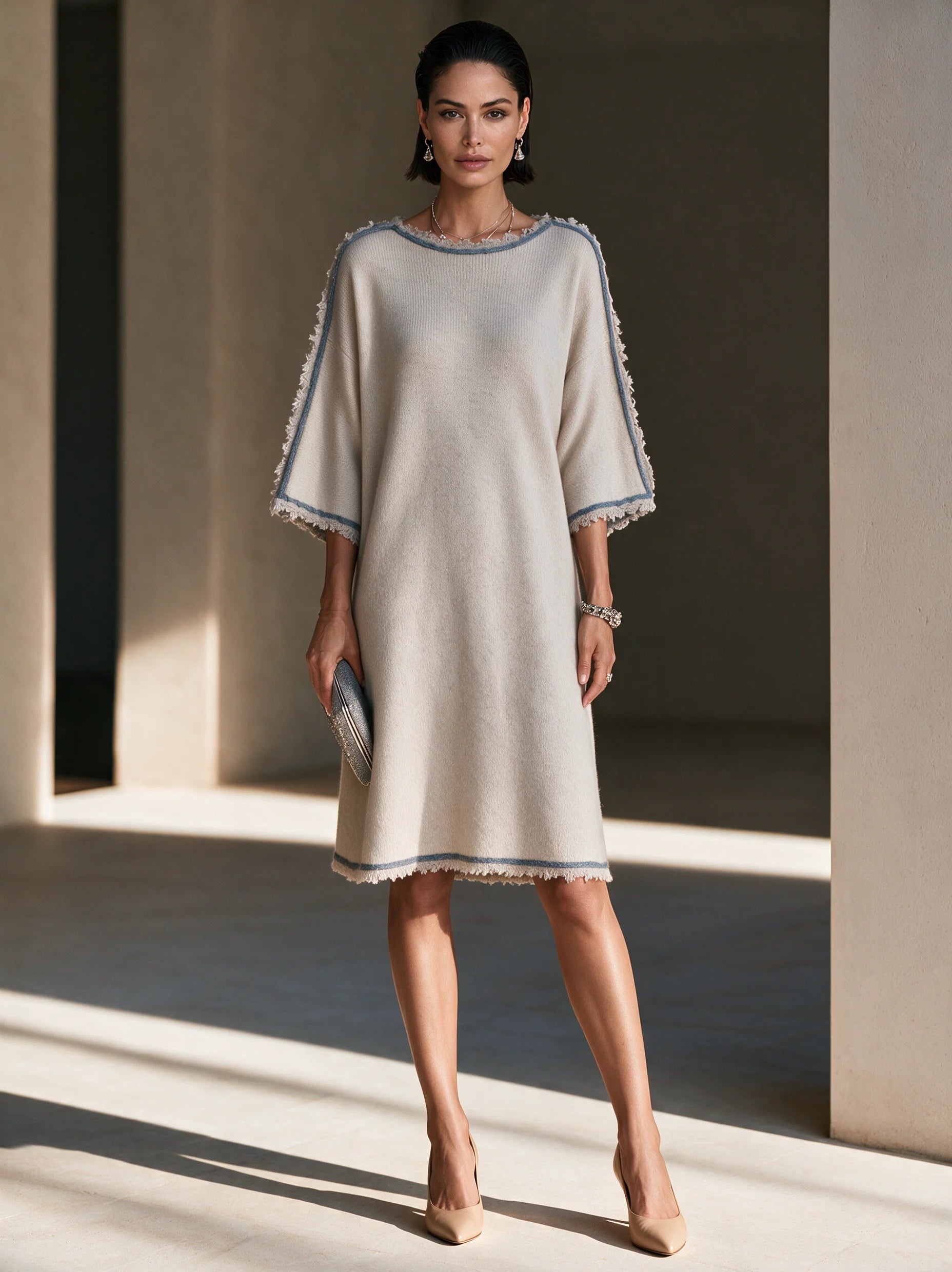 Women’s  Knit Crew Neck  A-Line Midi Dress