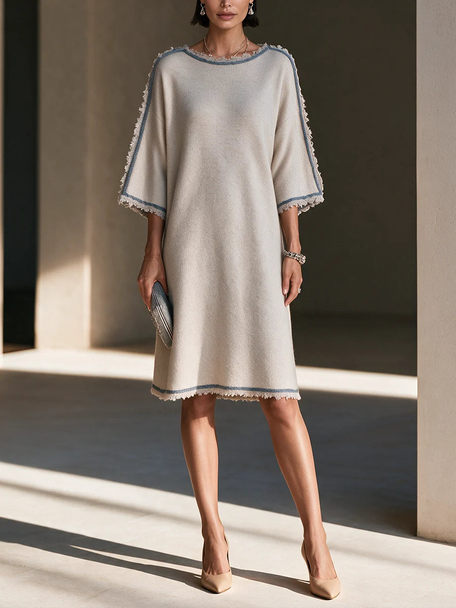 Women’s  Knit Crew Neck  A-Line Midi Dress