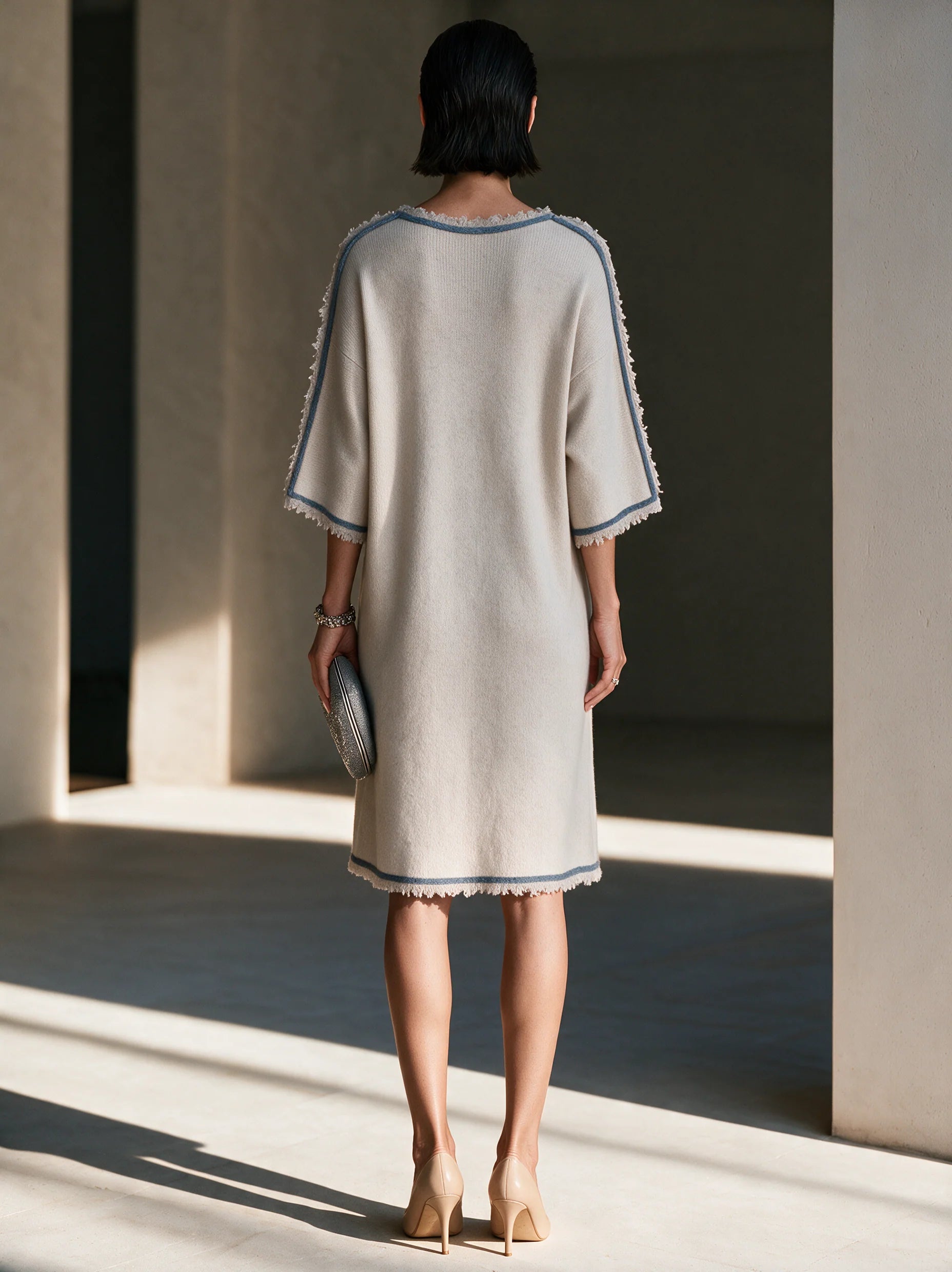 Women’s  Knit Crew Neck  A-Line Midi Dress