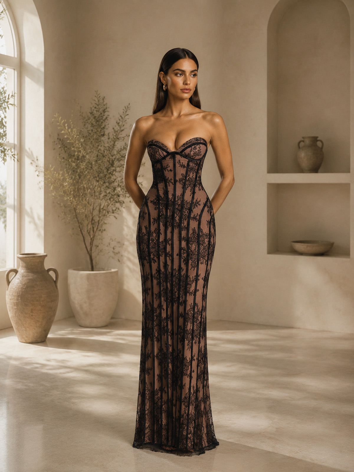 Robe longue de soirée sirène asymétrique moulante sans manches à paillettes pour femme avec détails de chaîne d'épaule perlée, découpes et fente haute