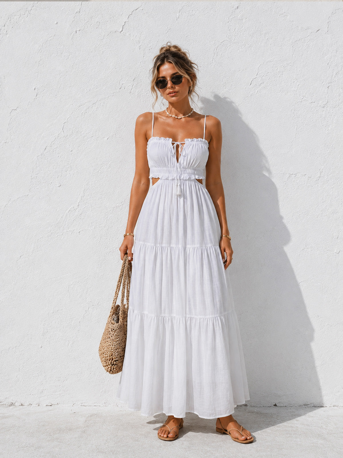 Women’s Resort Textured Woven Sweetheart Neck Sleeveless Regular Maxi Dress