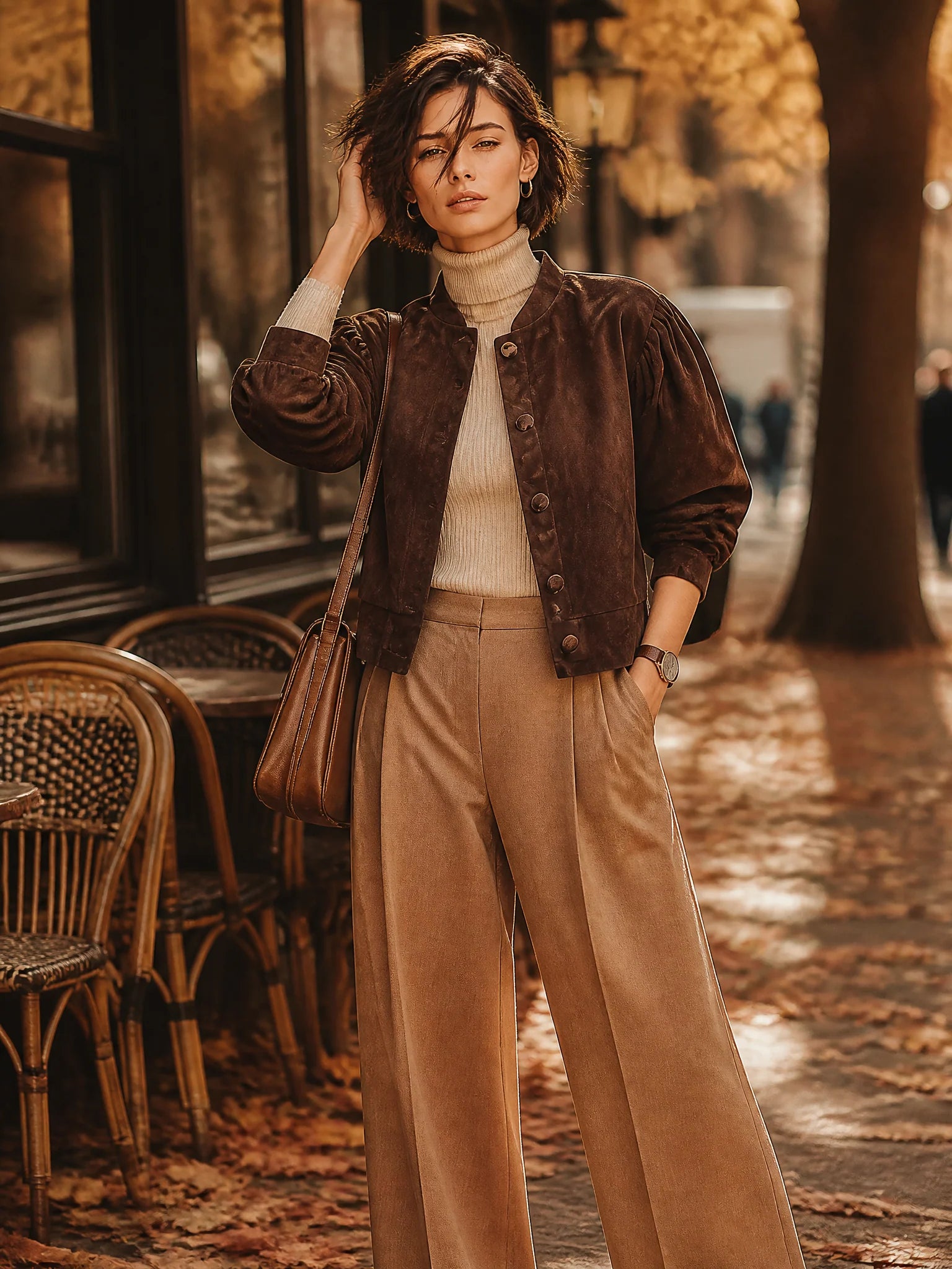 Women's Brown Vintage Suede Puff Sleeve Jacket