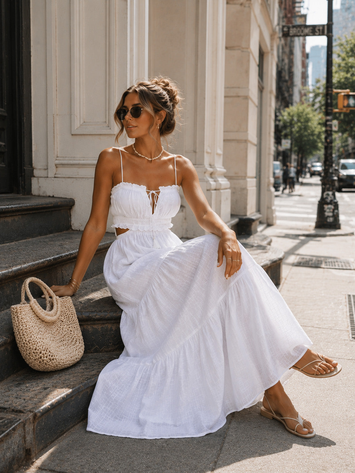 Women’s Resort Textured Woven Sweetheart Neck Sleeveless Regular Maxi Dress