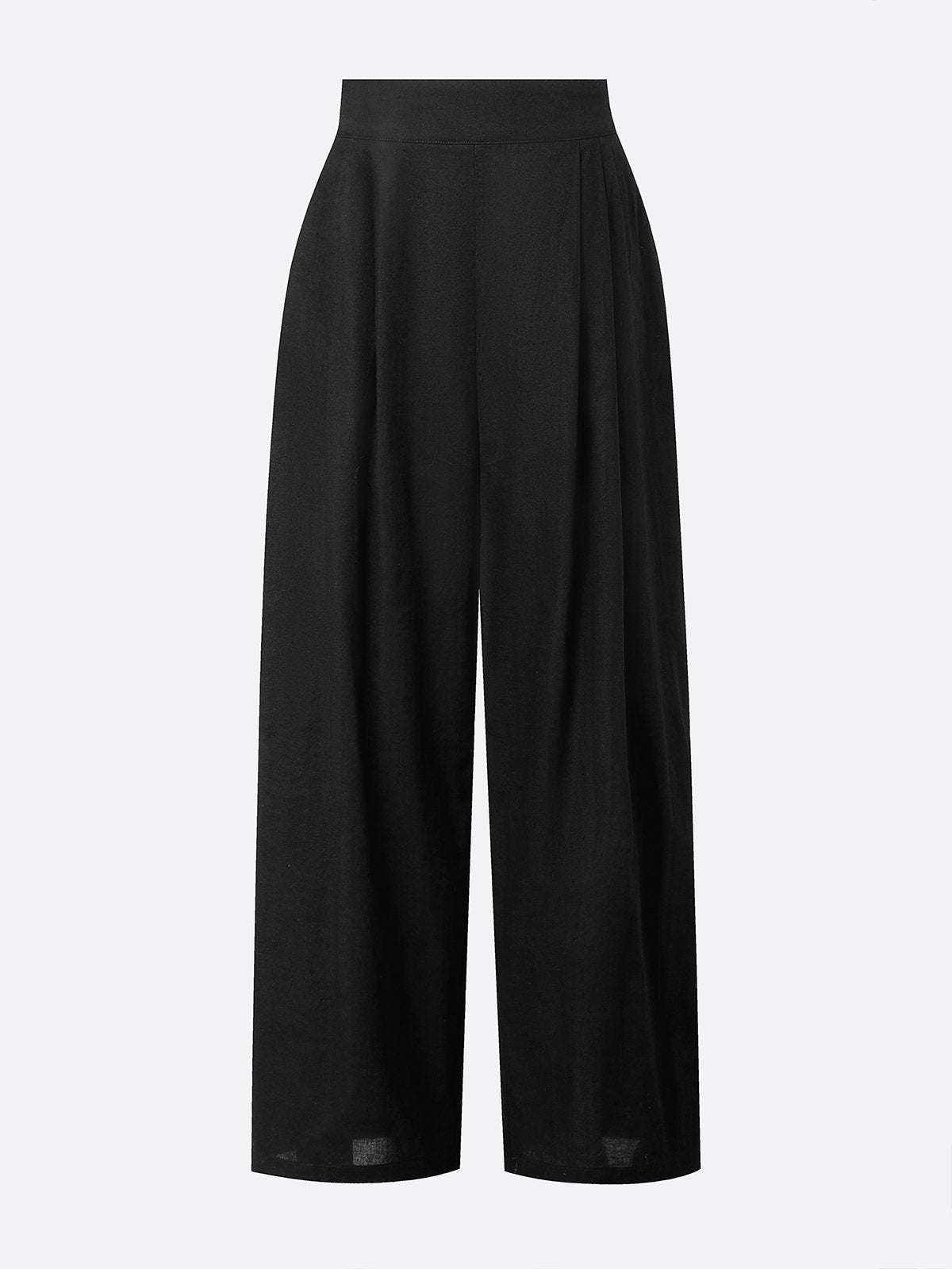 Women’s Black Casual Cotton-Linen Off-Shoulder Gathered Balloon Sleeve Blouse & Wide-Leg Pants Set