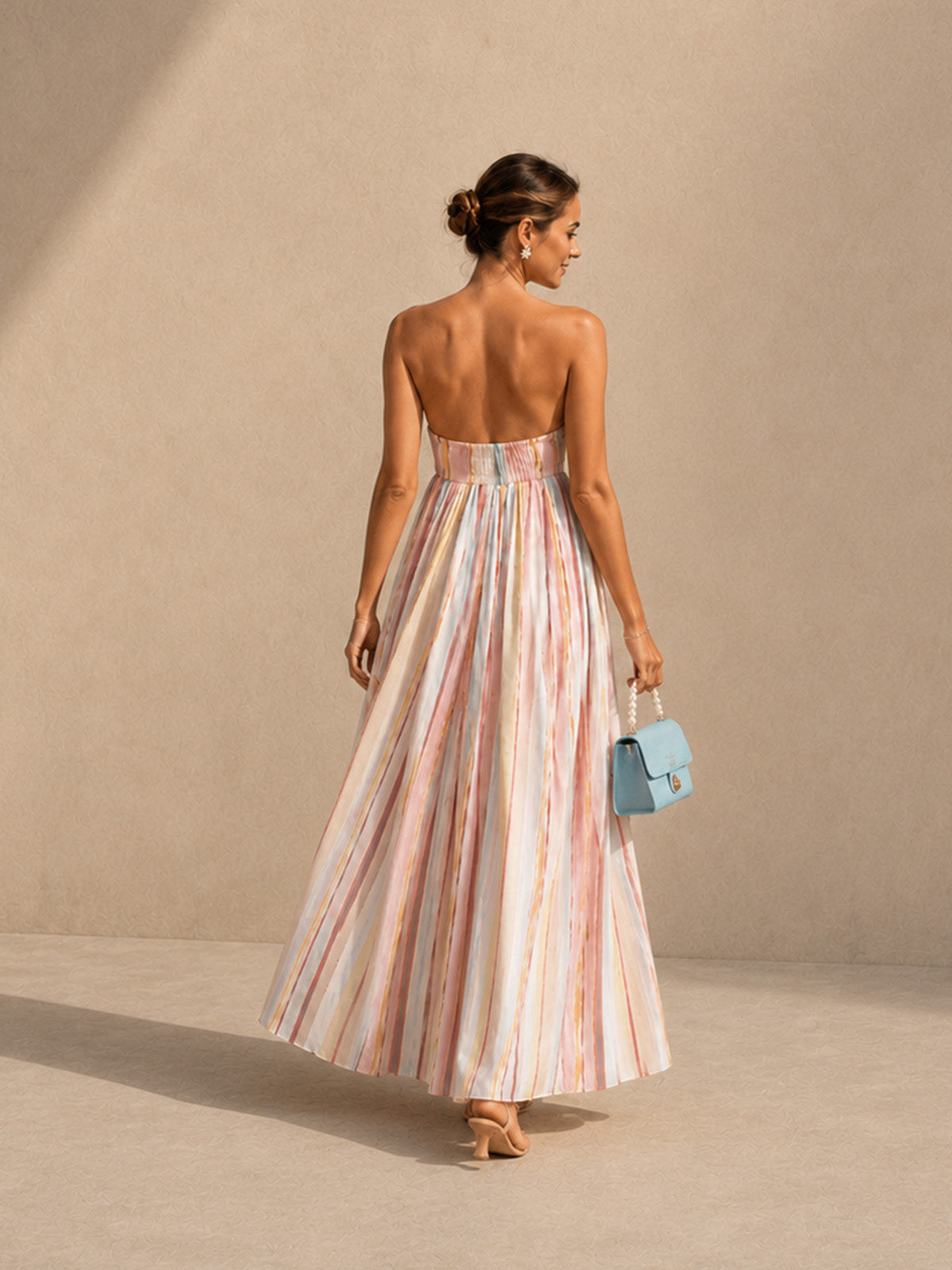 Women’s Multicolor Elegant Strapless Sleeveless Slim Maxi Daily Dress