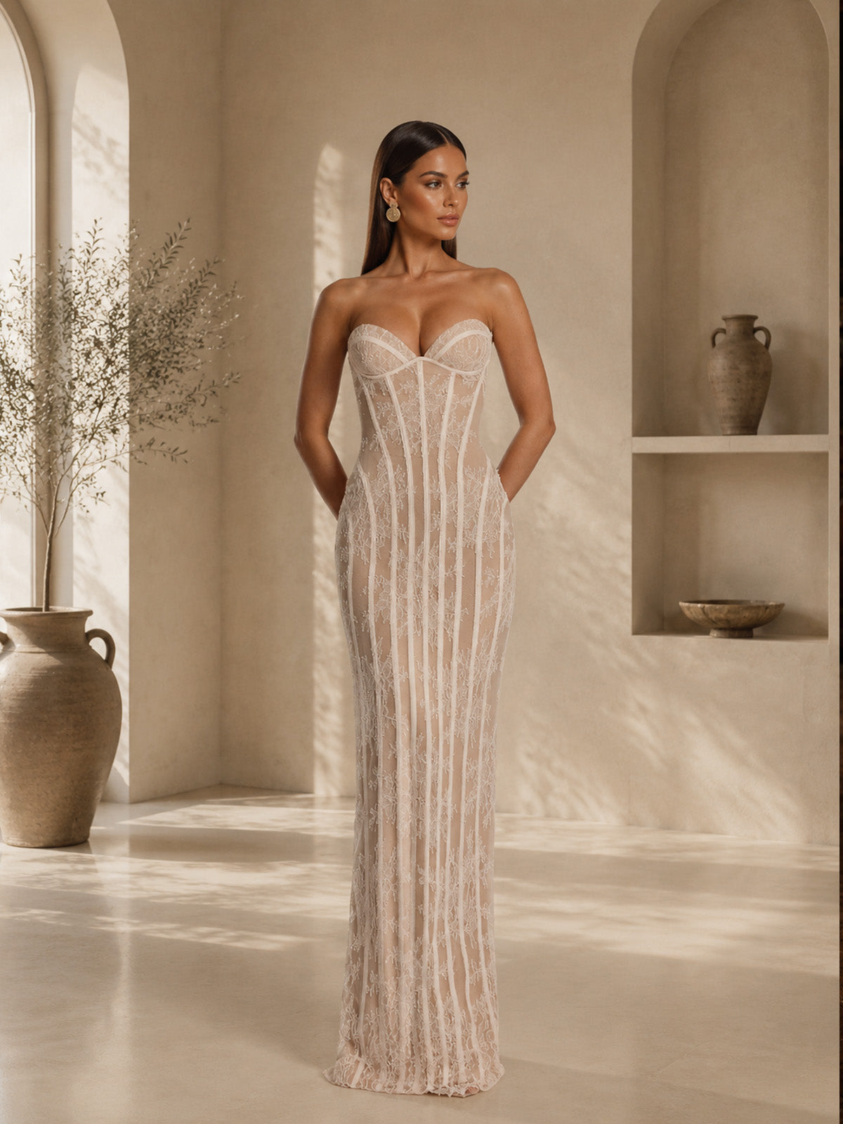 Robe longue de soirée sirène asymétrique moulante sans manches à paillettes pour femme avec détails de chaîne d'épaule perlée, découpes et fente haute