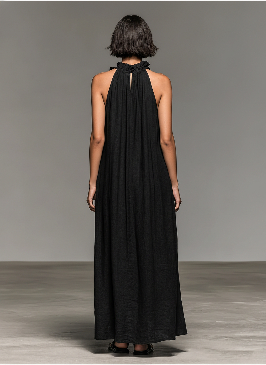 Women’s Minimalist Linen-Blend Round-Neck Sleeveless Regular Maxi Daily Dress