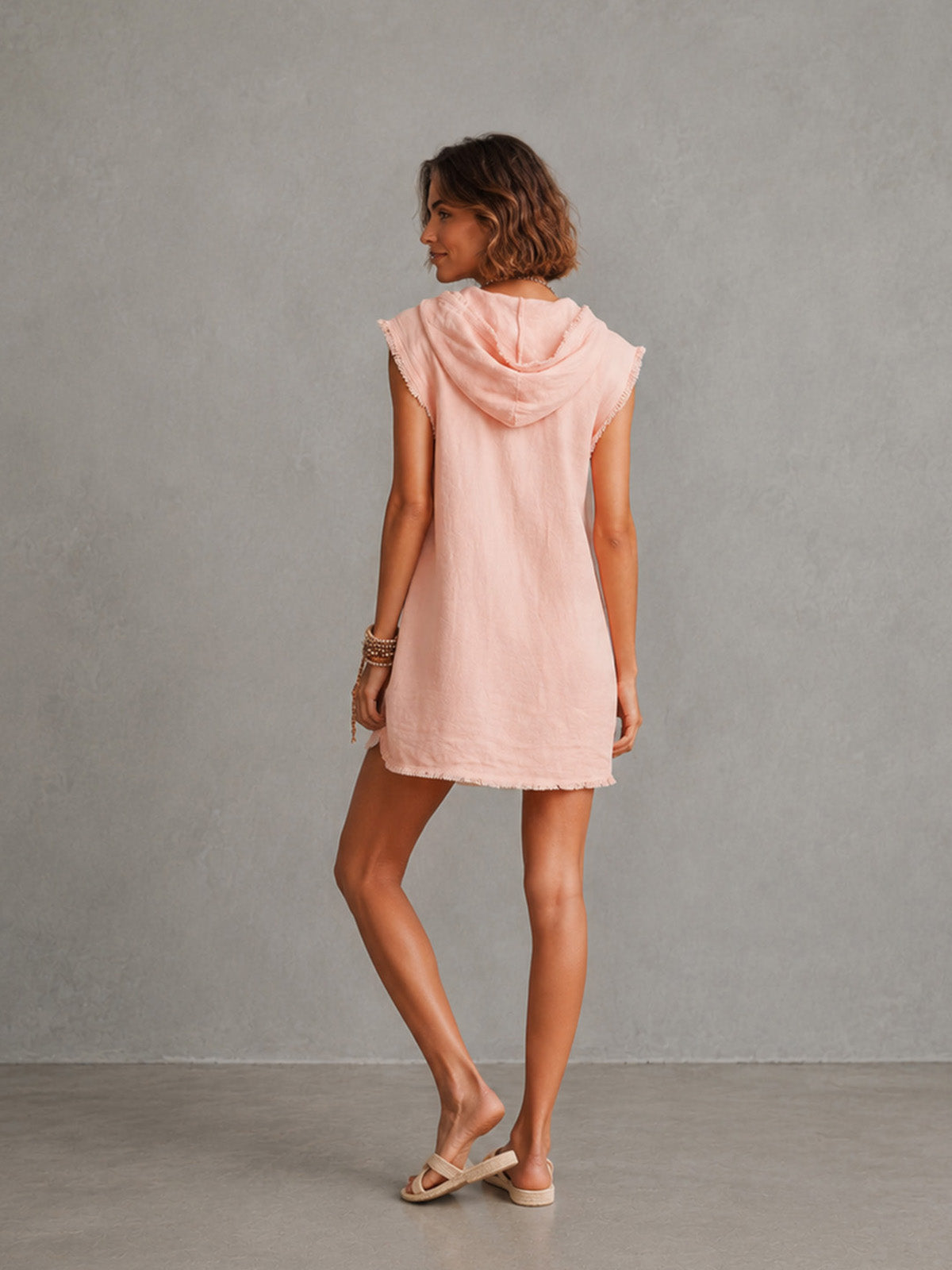 Women’s Minimalist Linen-Blend Hooded Neck Sleeveless Regular Mini Dress