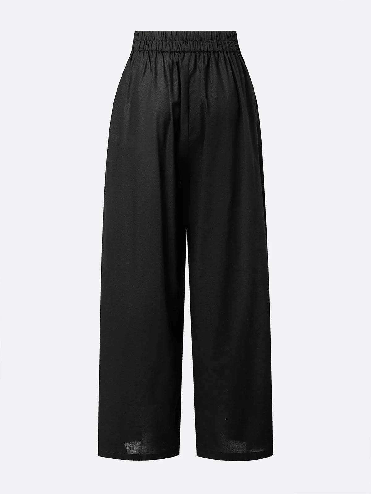 Women’s Black Casual Cotton-Linen Off-Shoulder Gathered Balloon Sleeve Blouse & Wide-Leg Pants Set
