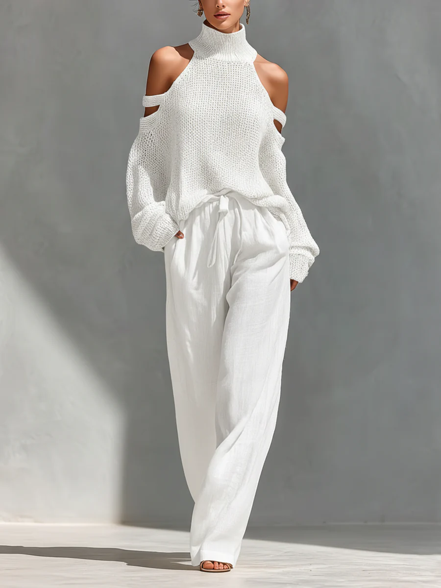 Women’s White Relaxed Wide-Leg Long Pants